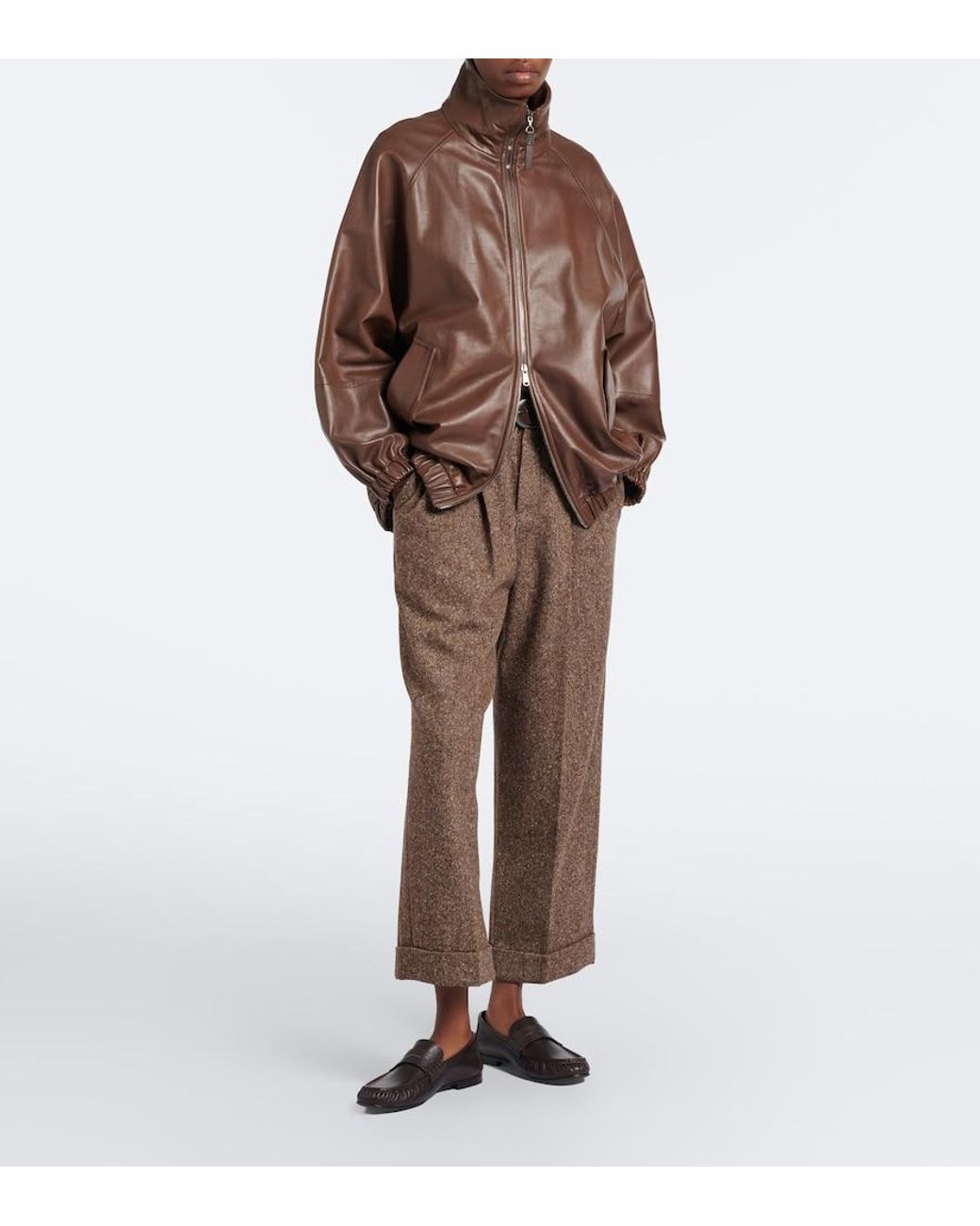 Brunello Cucinelli Brown Wool-Blend Cropped Wide-Leg Pants