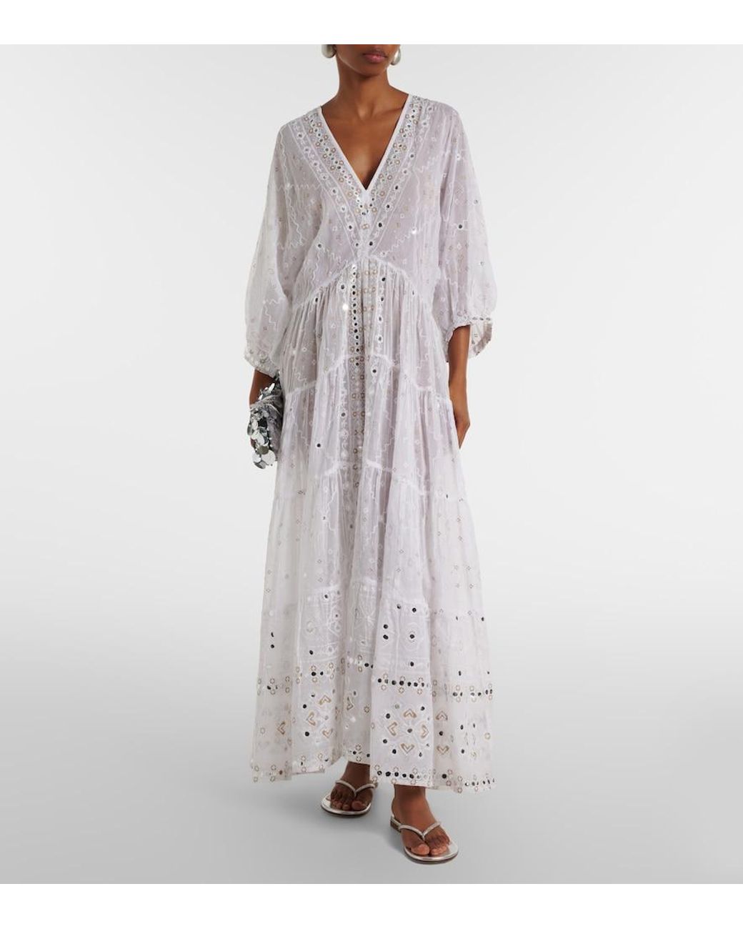Juliet Dunn White Embellished Cotton Maxi Dress