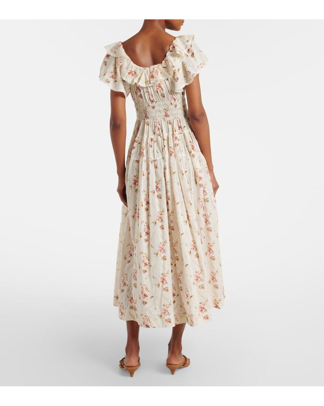 Doen Natural Illiana Floral Cotton Midi Dress