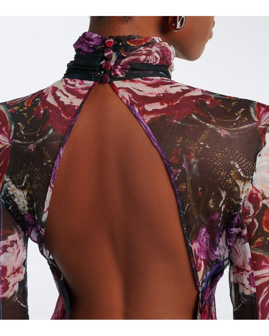 Roberto Cavalli Purple Floral Open-Back Silk Minidress