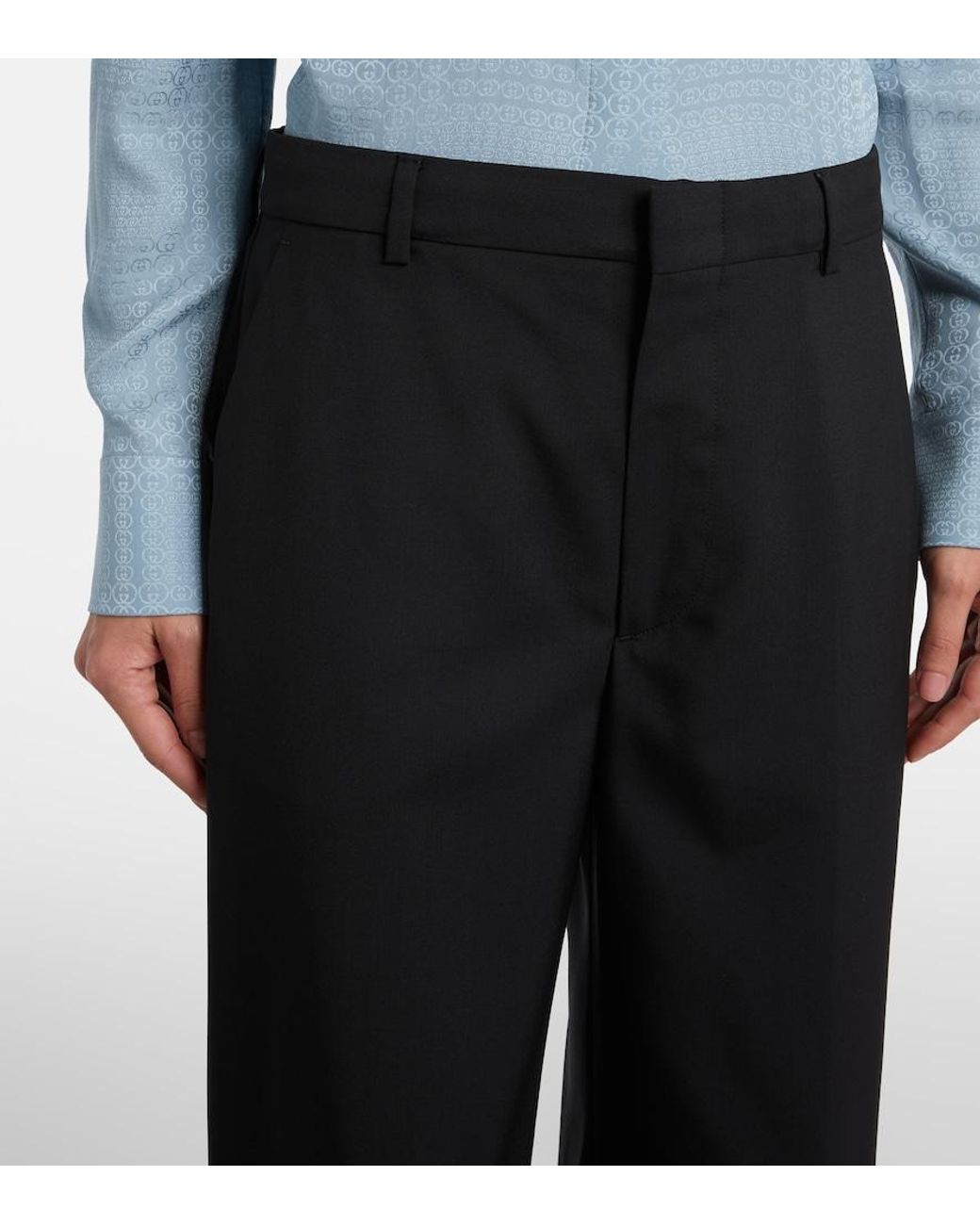 Gucci Black High-Rise Wool Straight Pants
