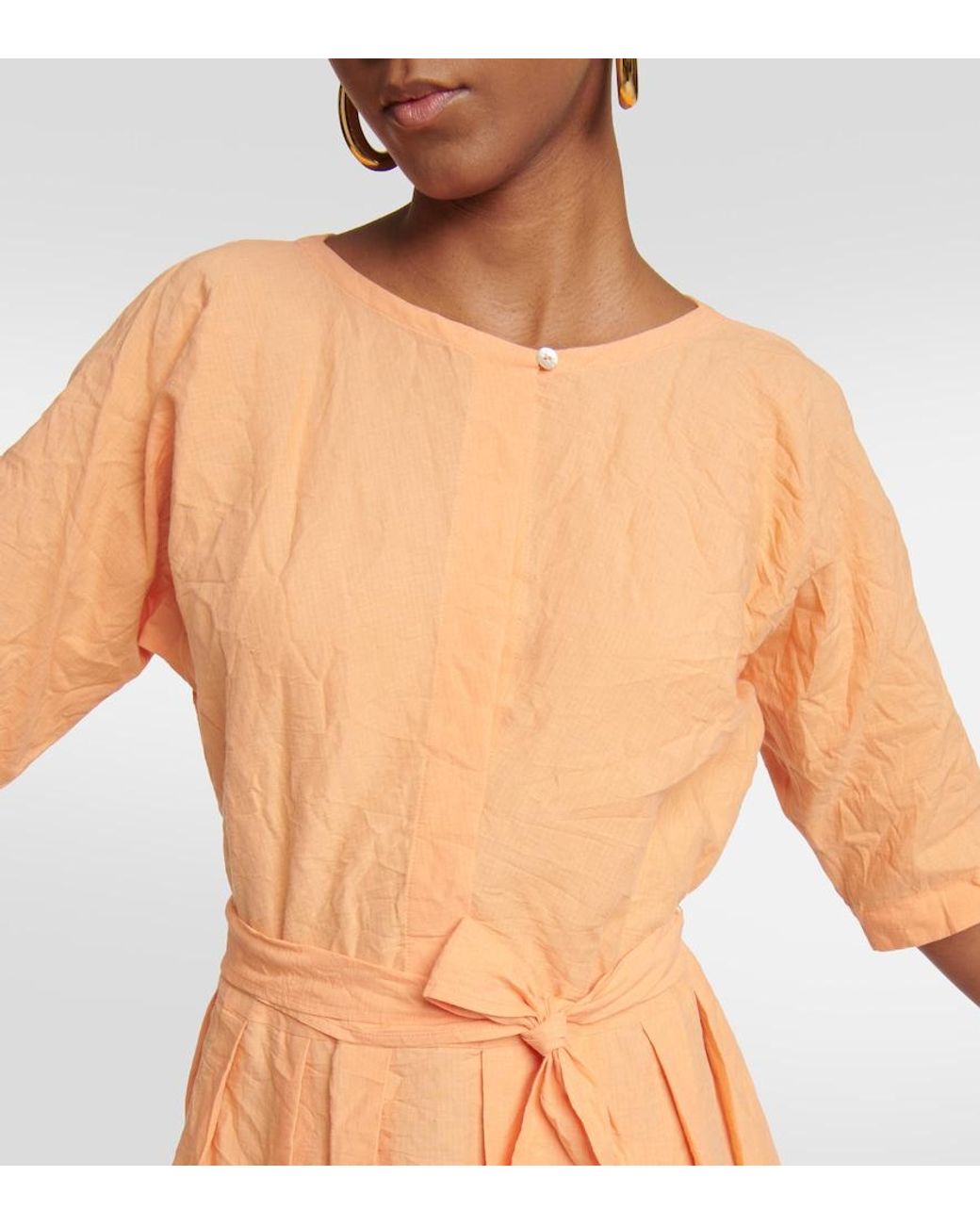 Vestido de lino y algodon con cinturon Vince de color Orange