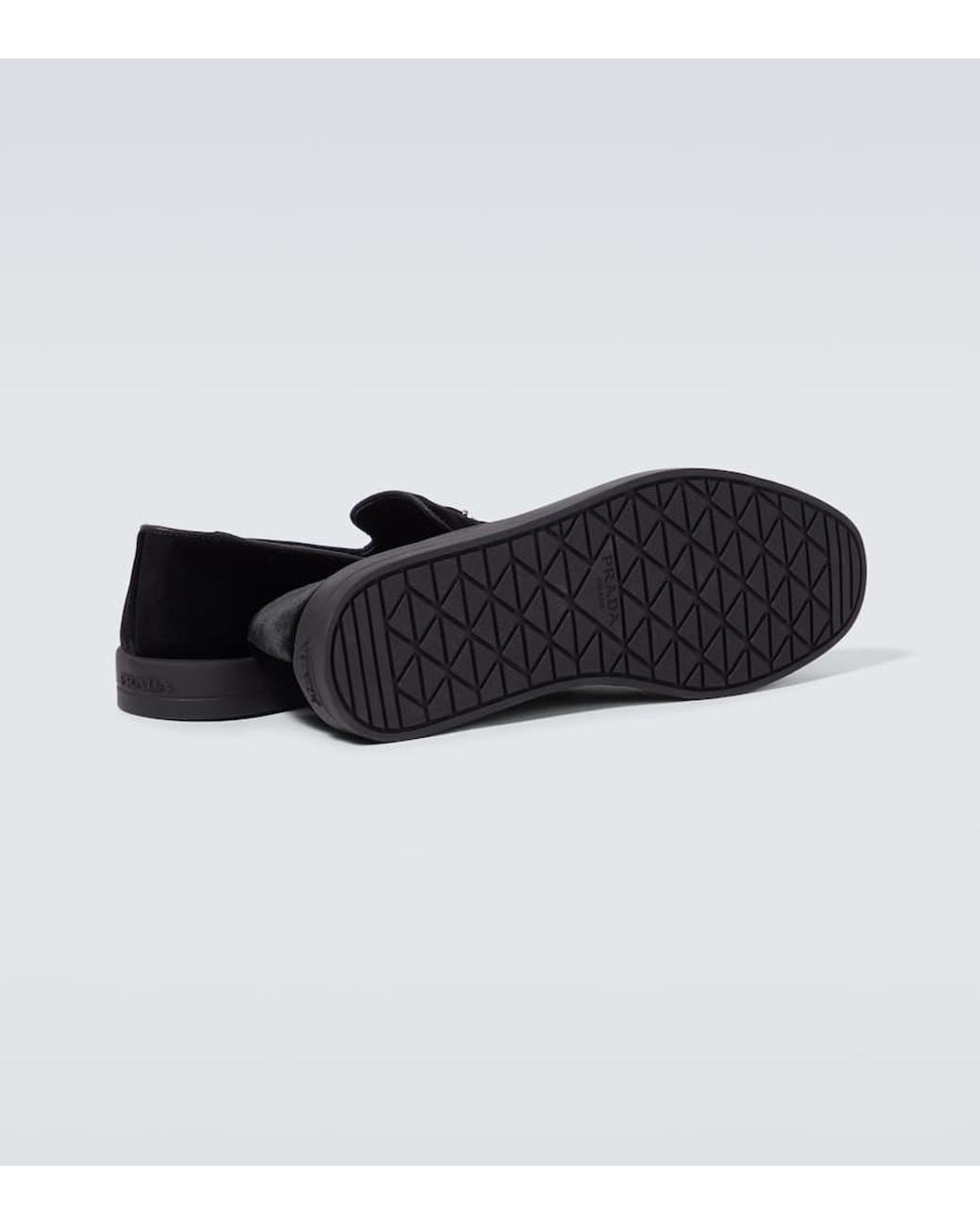 Prada Black Suede Triangle Slippers for men