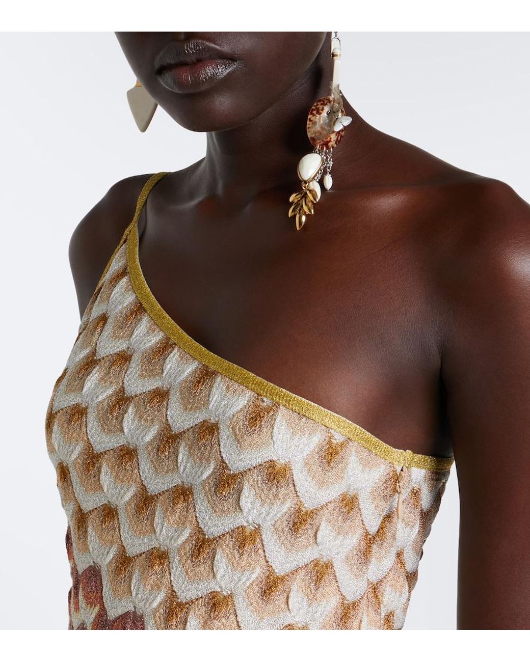 Missoni Natural One-Shoulder Lame Minidress