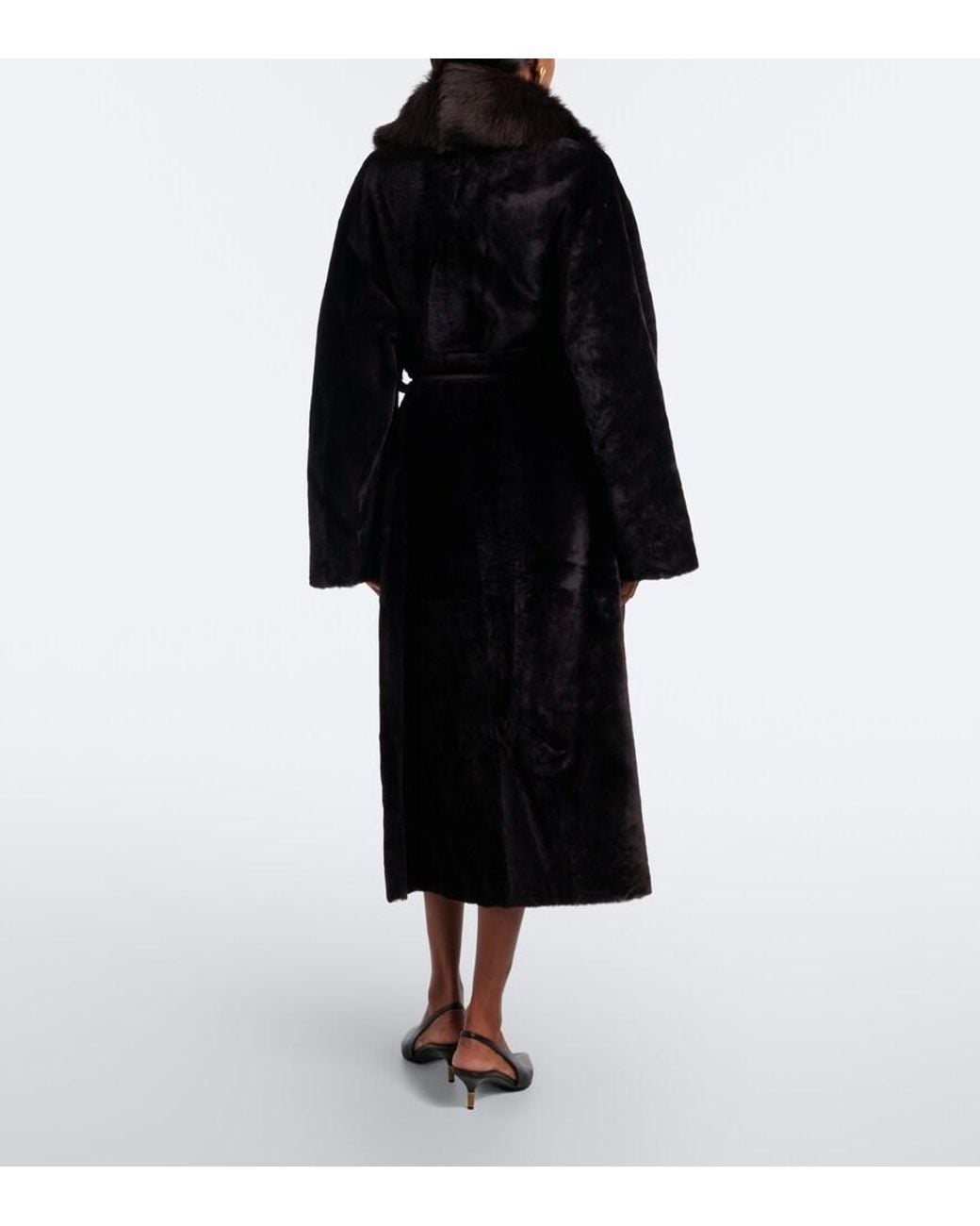 Nour Hammour Black Isadora Shearling Wrap Coat