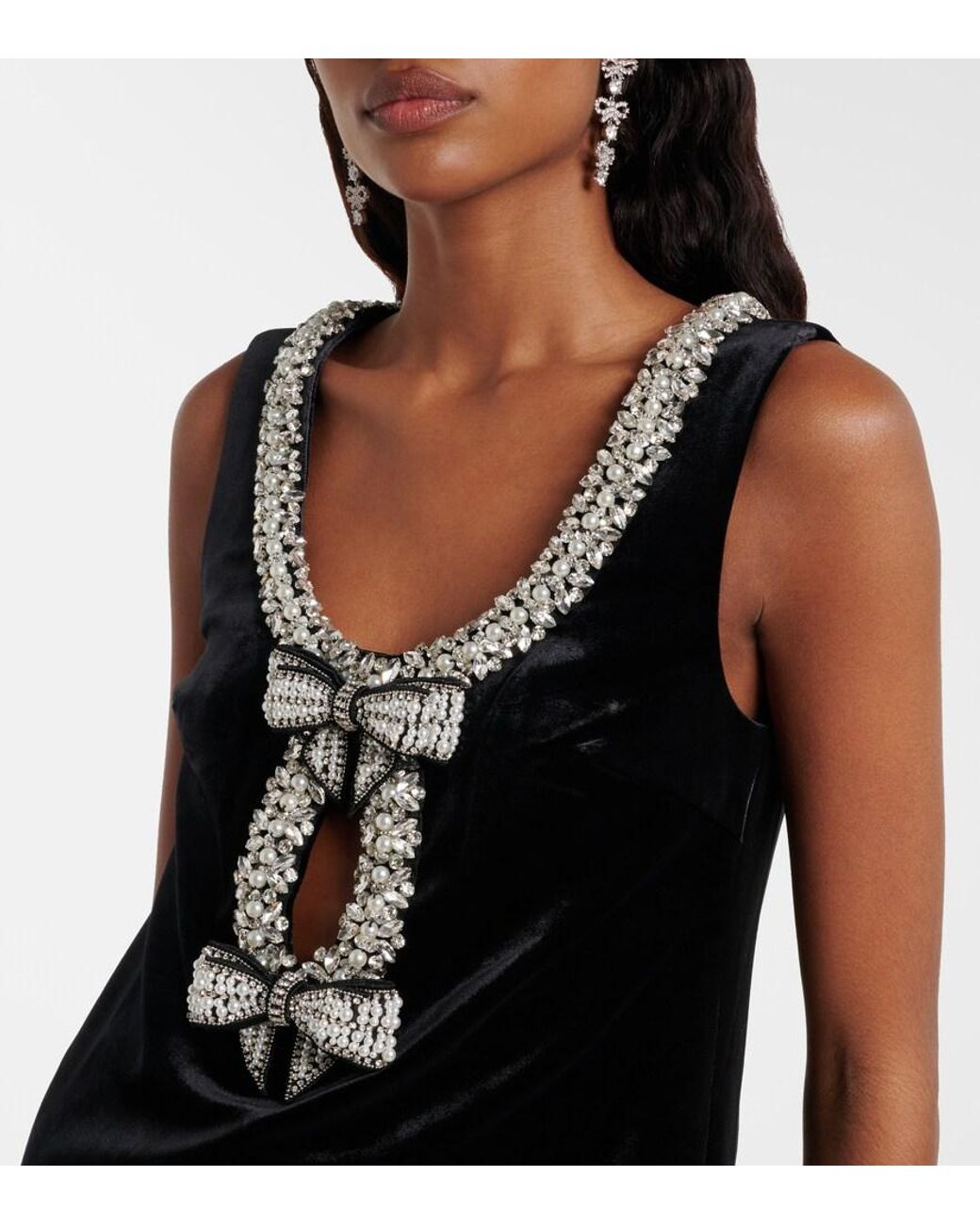 Self-Portrait Black Crystal-Embellished Velvet Minidress