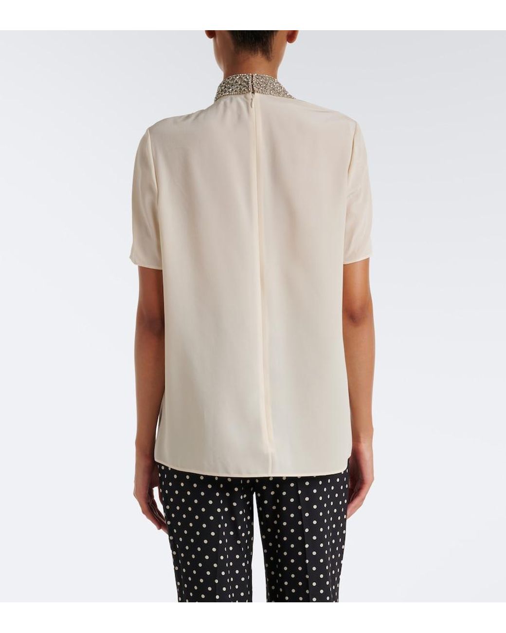 Valentino Natural Embellished Silk Crepe De Chine Top