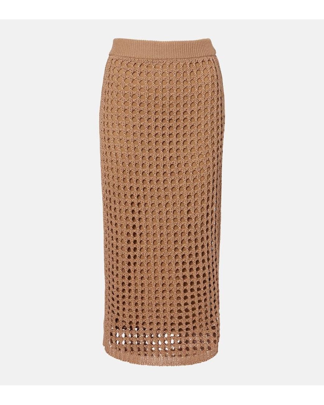 Max Mara Brown Geode Open-Knit Cotton Midi Skirt