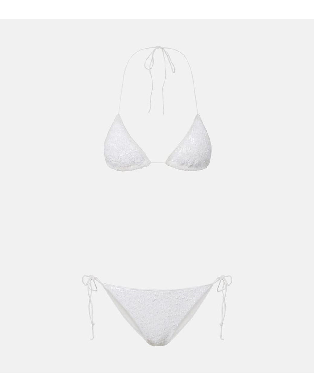 Oseree White Bridal Sequined Bikini