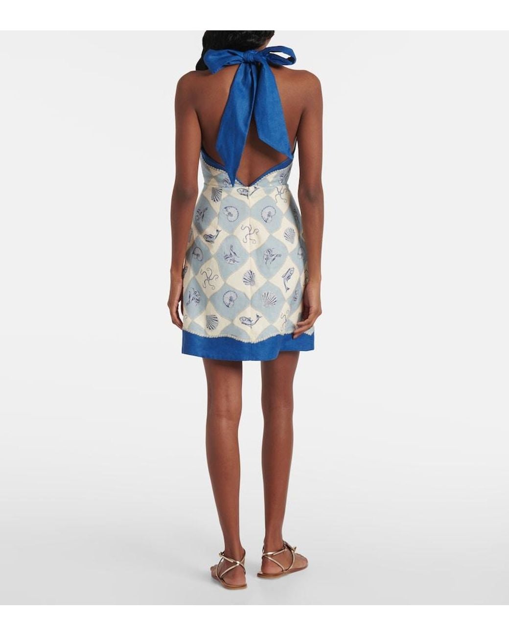 ALÉMAIS Blue Pia Printed Linen Minidress