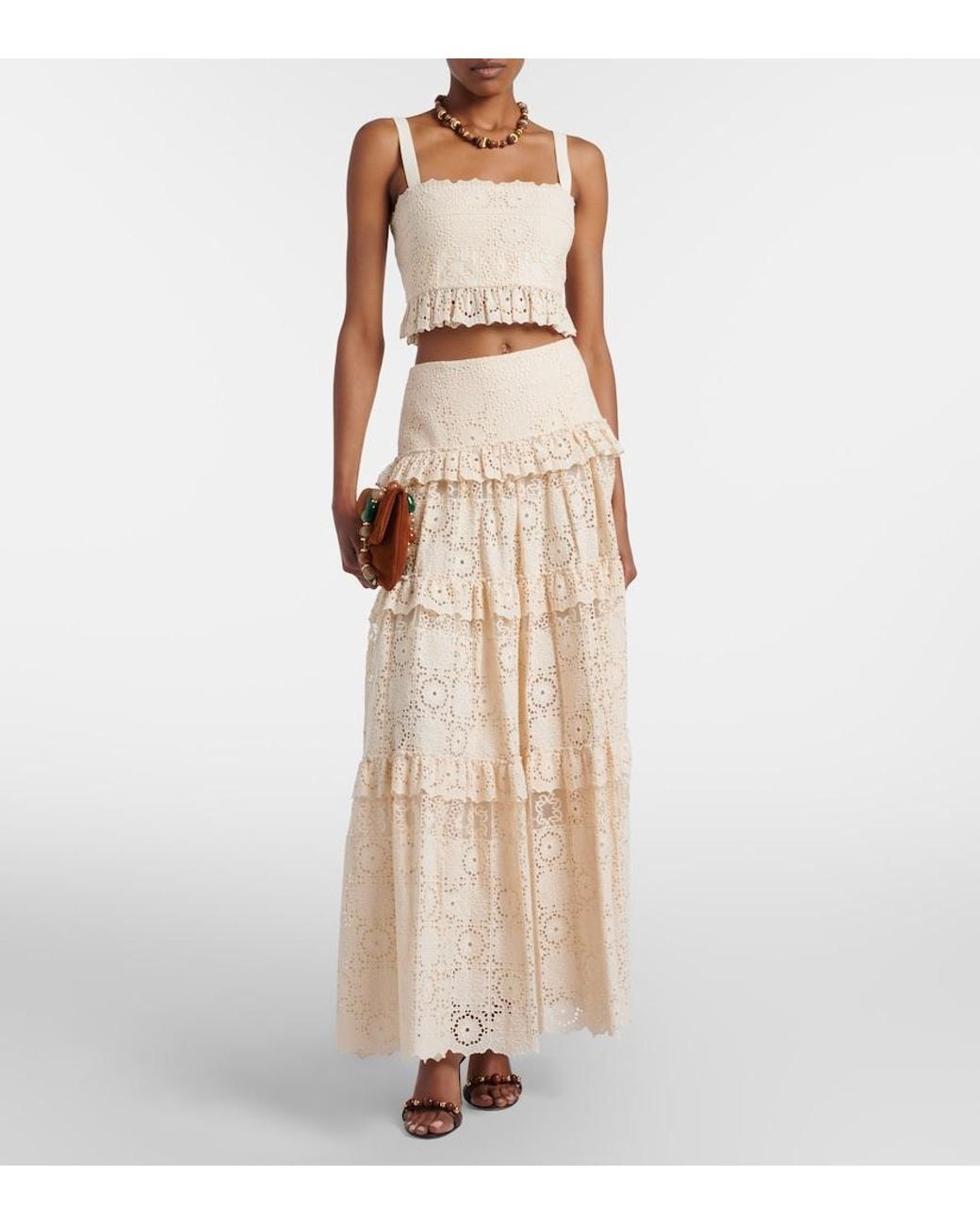 Elie Saab Natural Guipure Lace Cotton And Silk-Blend Maxi Skirt