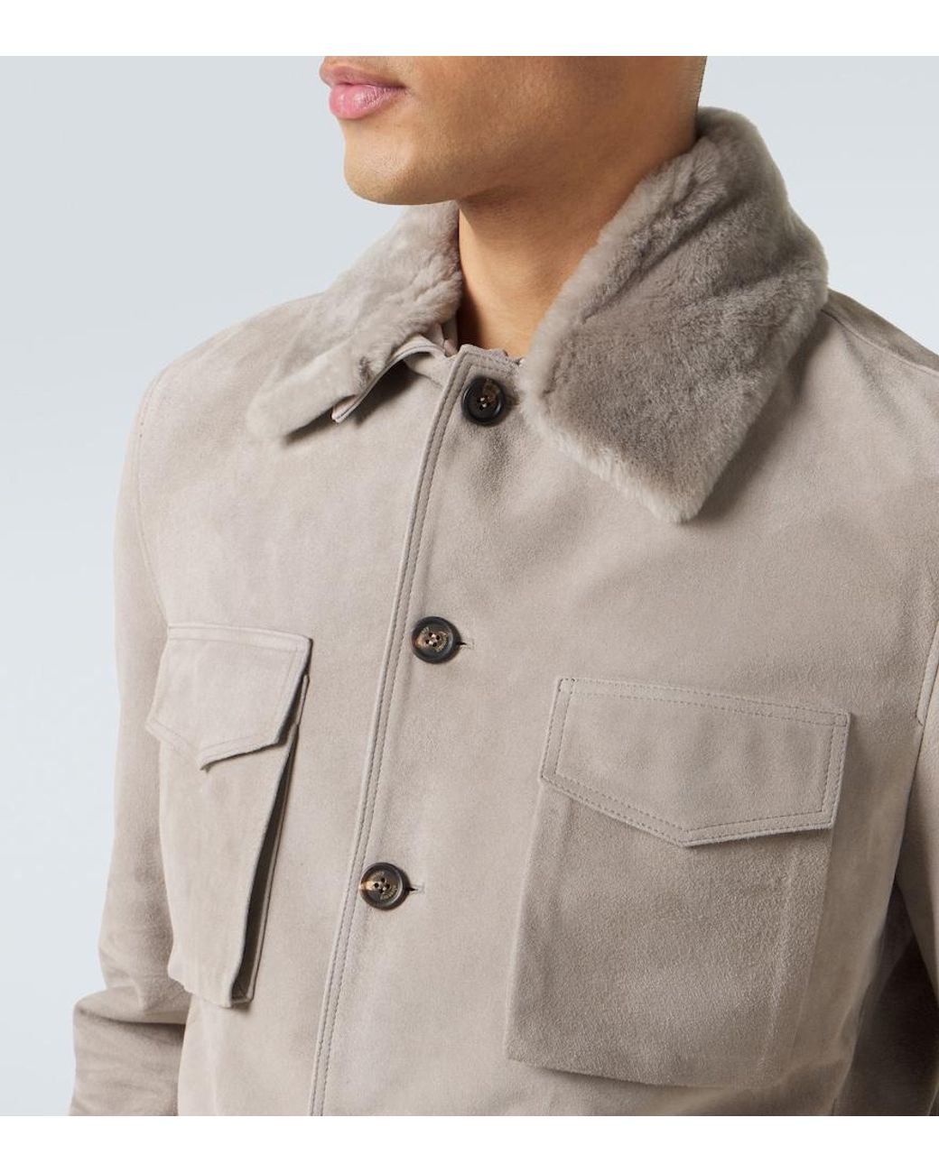 Eleventy Natural Shearling-Trimmed Suede Field Jacket for men