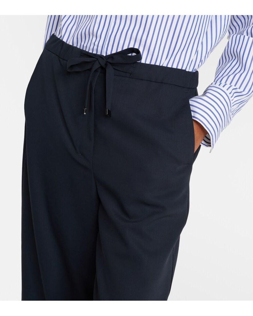 Max Mara Blue Argenta Virgin Wool Wide-Leg Pants