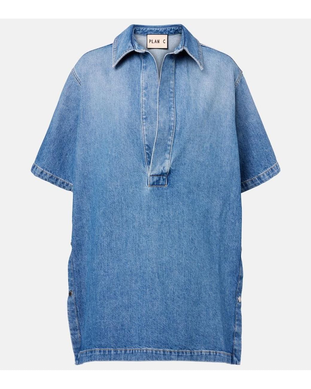 Plan C Blue Oversized Denim Shirt