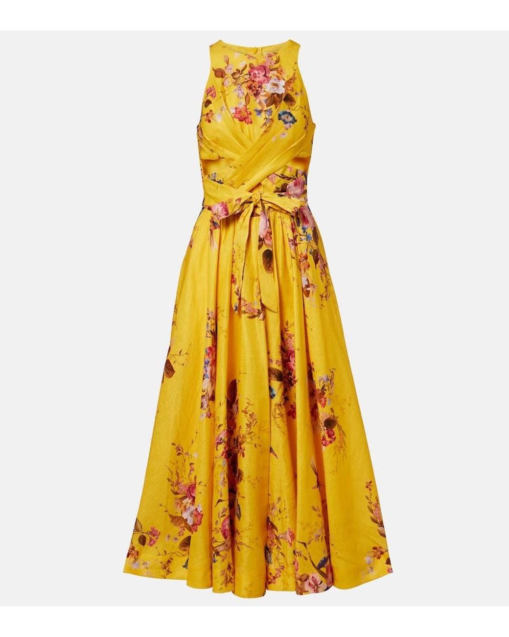 Zimmermann Yellow Patience Floral Cutout Linen Midi Dress