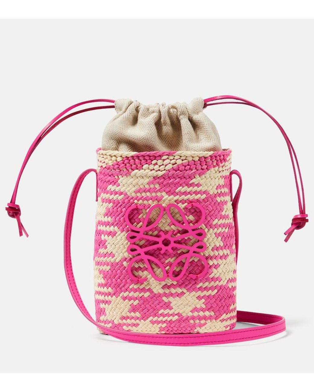 Loewe Anagram Checks Canvas-Trimmed Bucket Bag in Pink | Lyst