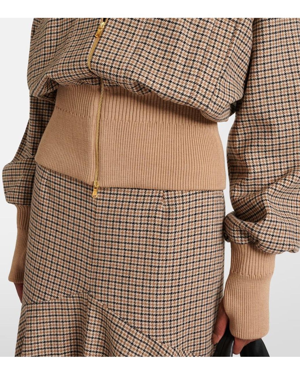 Patou Natural Houndstooth Wool-Blend Flannel Bomber Jacket
