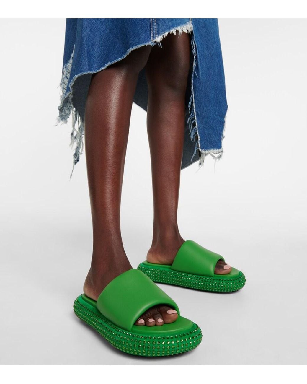 J.W. Anderson Green Embellished Leather Slides