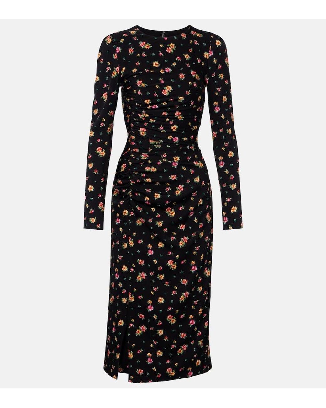 Dolce & Gabbana Black Floral Silk-Blend Midi Dress