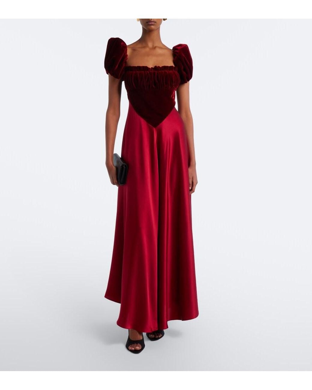 Rodarte Red Silk Satin And Velvet Midi Dress
