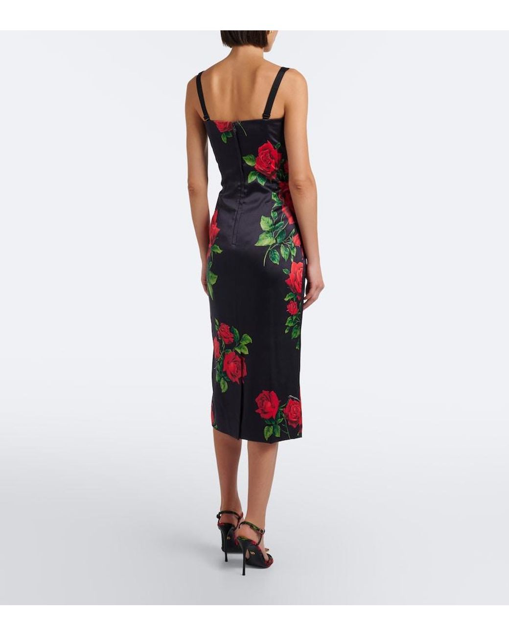 Dolce & Gabbana Red Floral Silk-Blend Bustier Dress