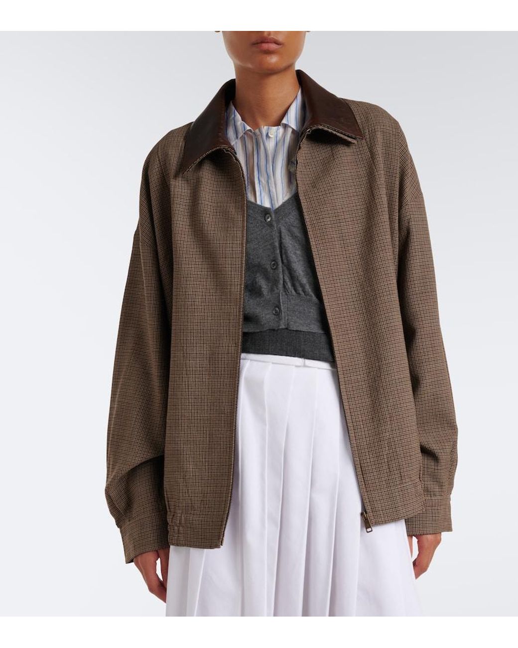 Prada Brown Houndstooth Virgin Wool Blouson Jacket