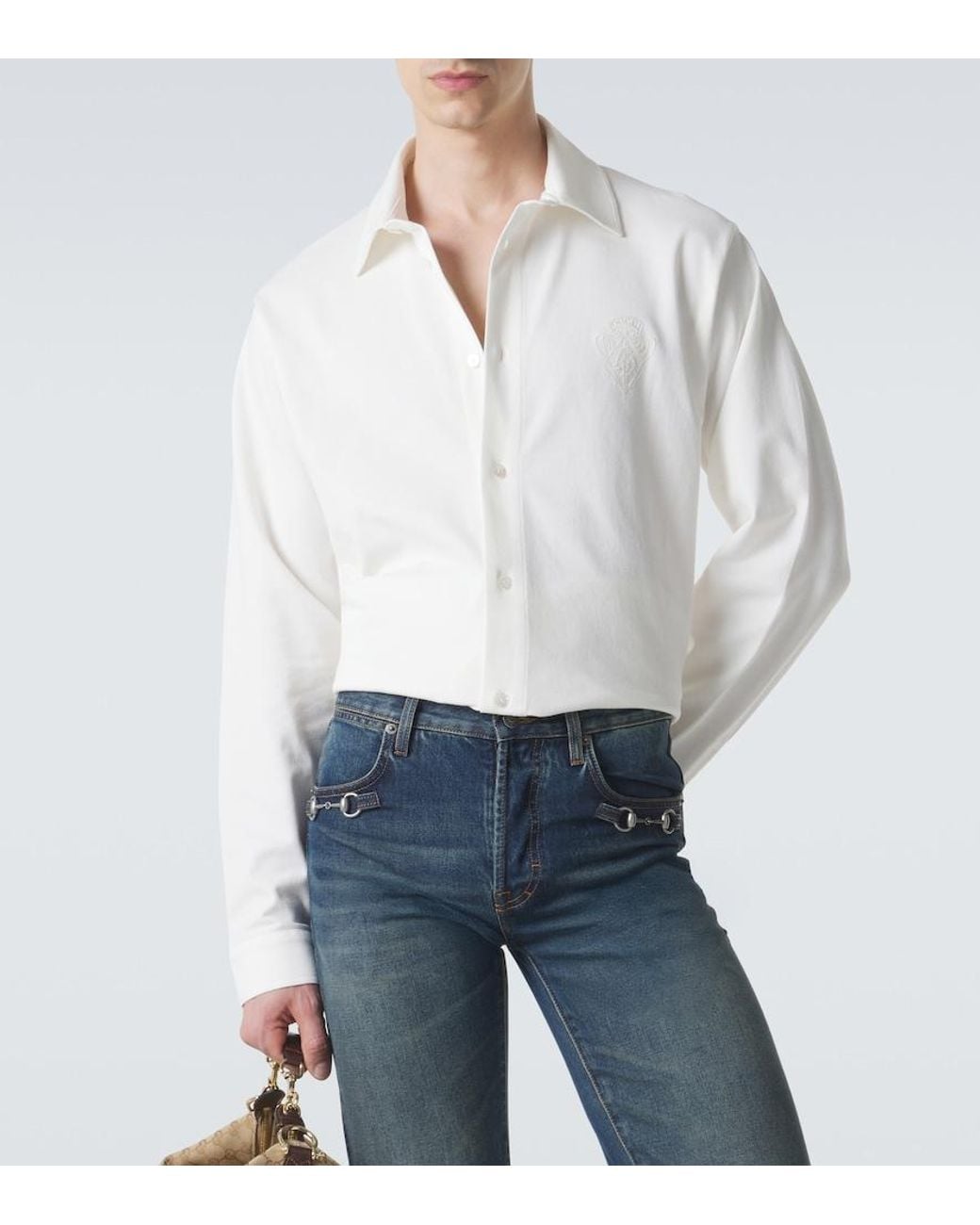 Gucci White Cotton-Blend Pique Shirt for men