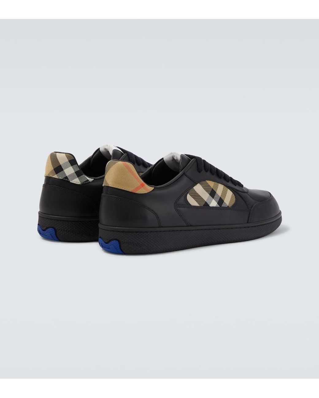 Burberry Black Terrace Check Leather Sneakers for men
