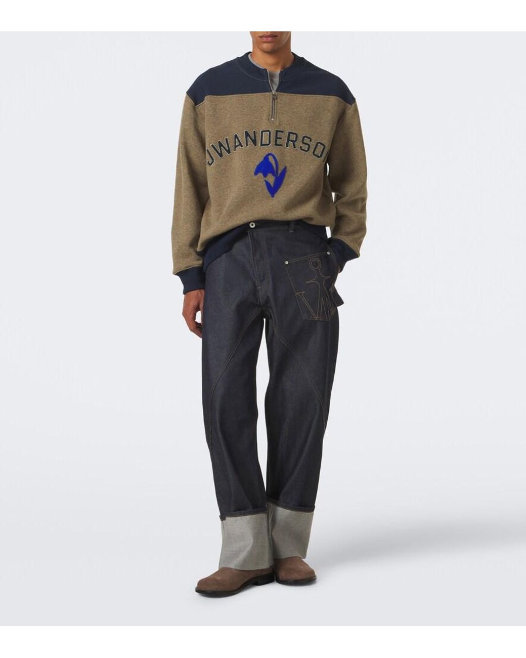 J.W. Anderson Green Embroidered Wool-Blend Half-Zip Sweater for men