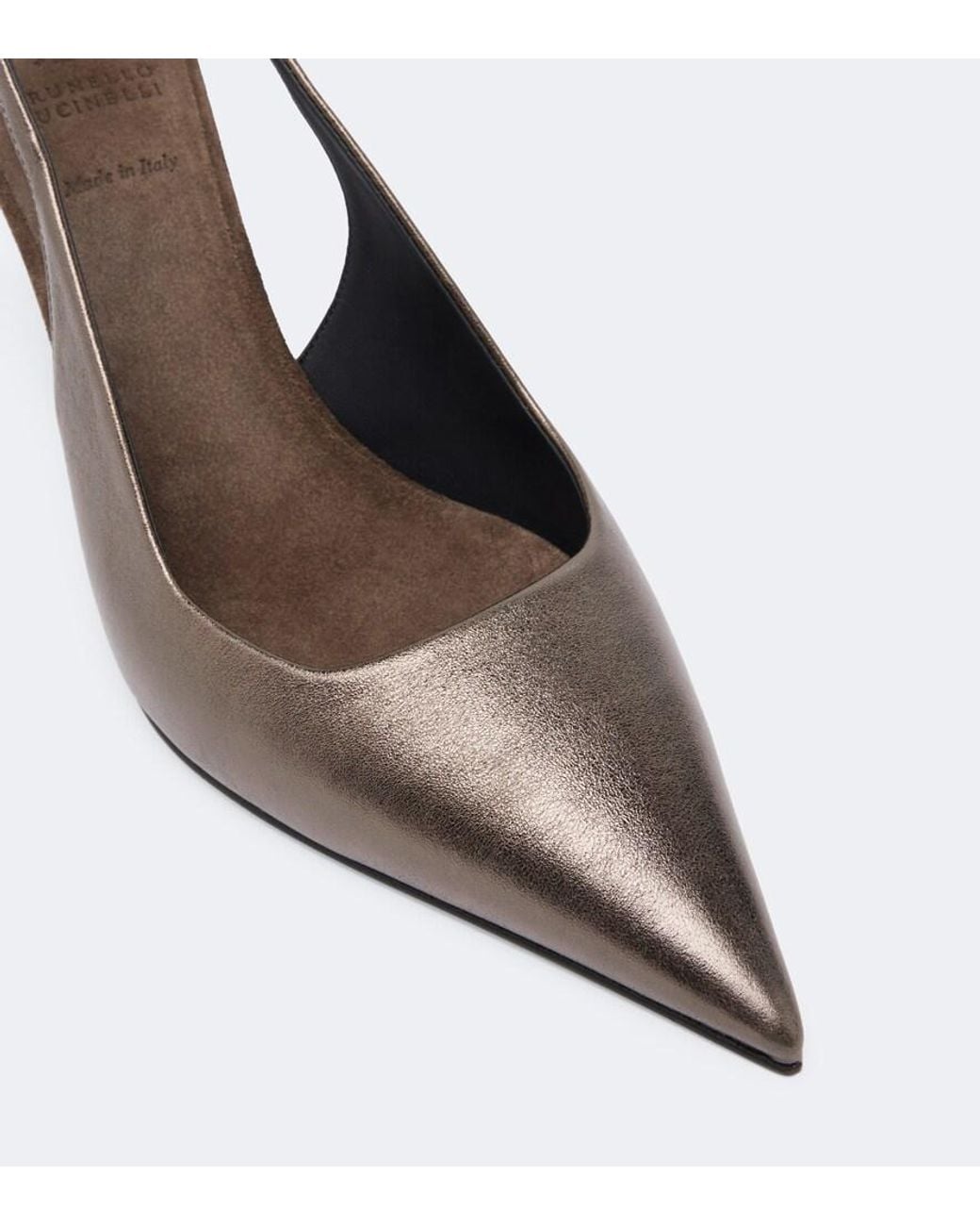Brunello Cucinelli Brown Monili Metallic Leather Slingback Pumps