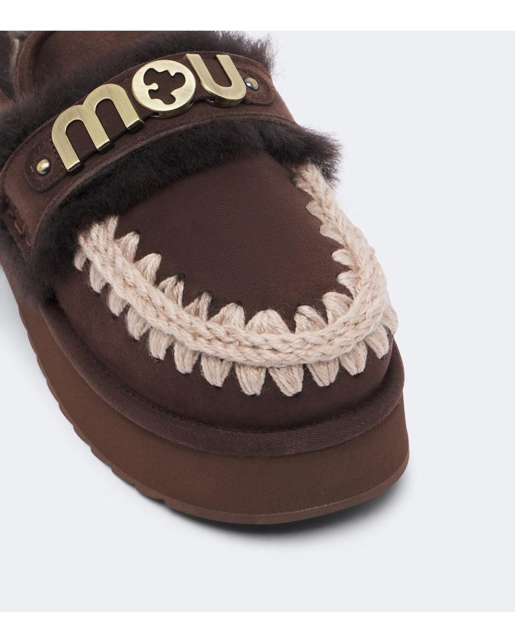 Mou Brown Shearling-Lined Suede Platform Mules