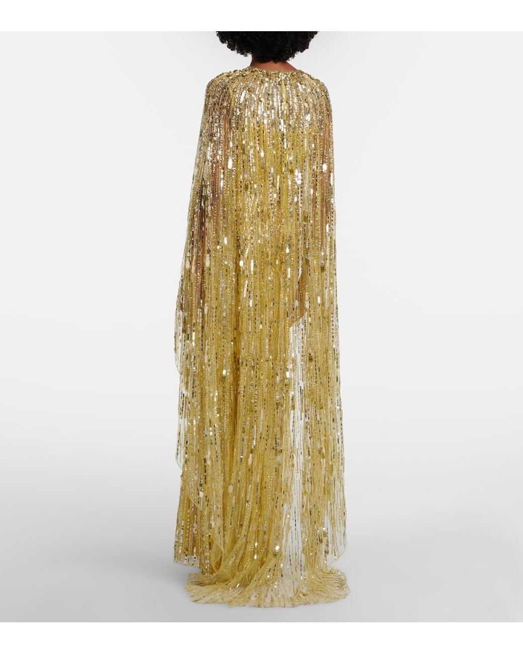 Jenny Packham Metallic Elio Embellished Caped Gown