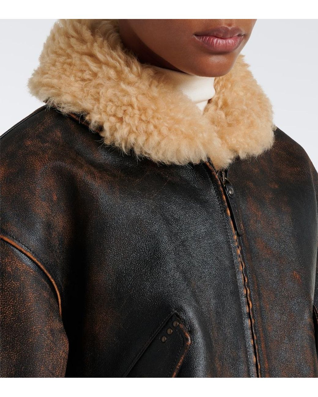 Ralph Lauren Black Lianne Shearling-Trimmed Leather Jacket