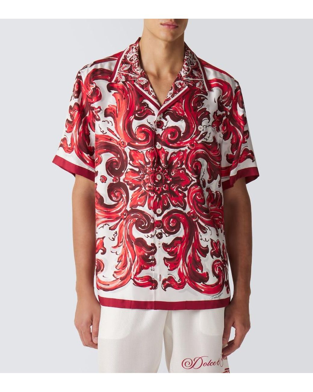 Dolce & Gabbana Red Majolica Silk Twill Shirt for men