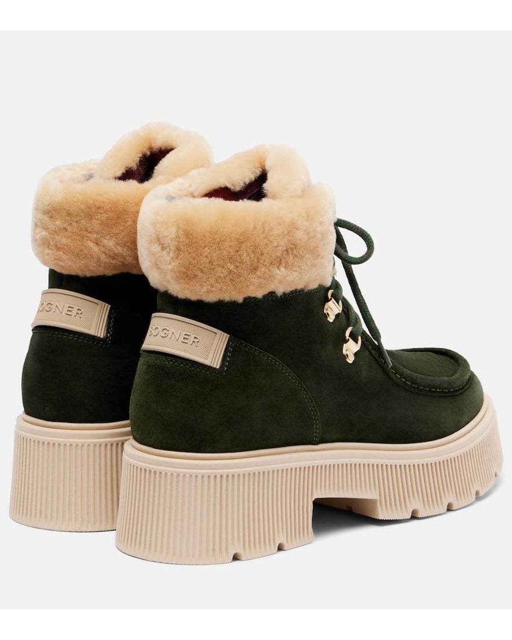 Bogner Green Turin Shearling-Trimmed Suede Lace-Up Boots
