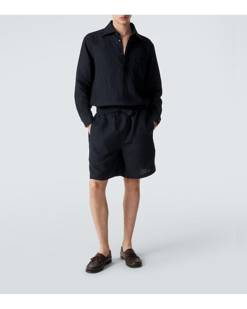 Saman Amel Black Linen Shorts for men
