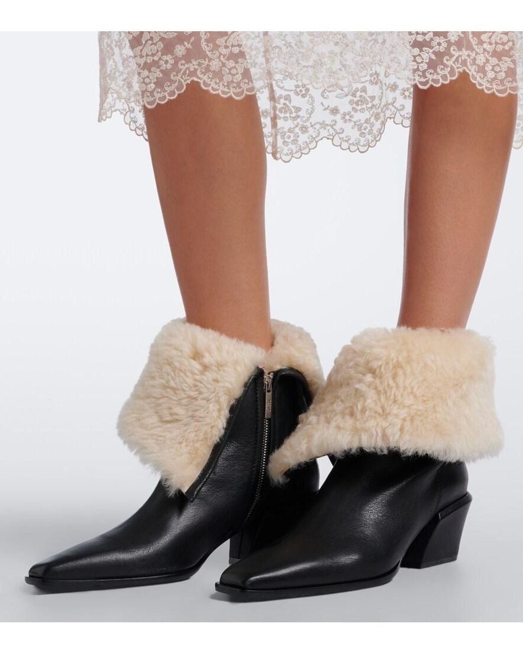Paris Texas Black Bettina Shearling-Lined Leather Ankle Boots