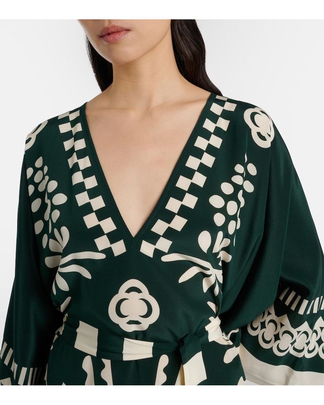 Eres Green Belted Printed Silk Kaftan