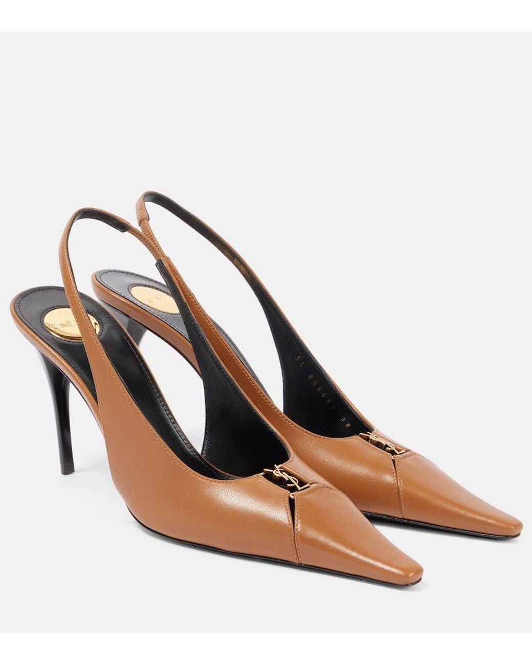 Saint Laurent Brown Babylone Breteuil 90 Leather Slingback Pumps