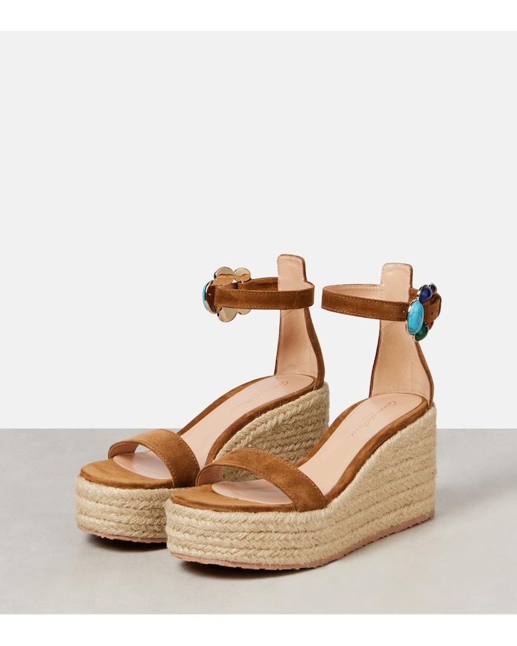 Gianvito Rossi Brown Embellished Suede Platform Espadrilles