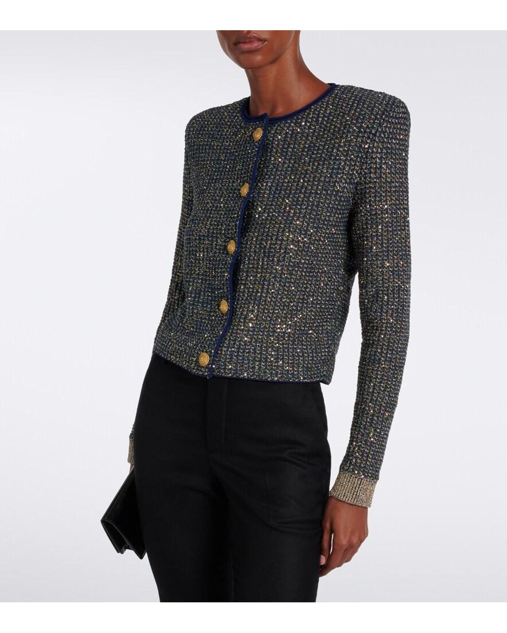 Balmain Blue Sequined Tweed Jacket