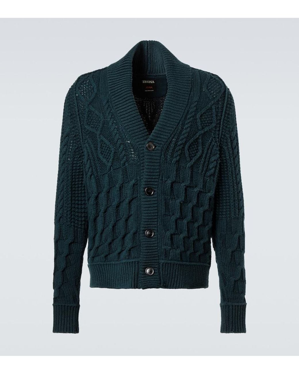 Zegna Blue Cable-Knit Cashmere Cardigan for men