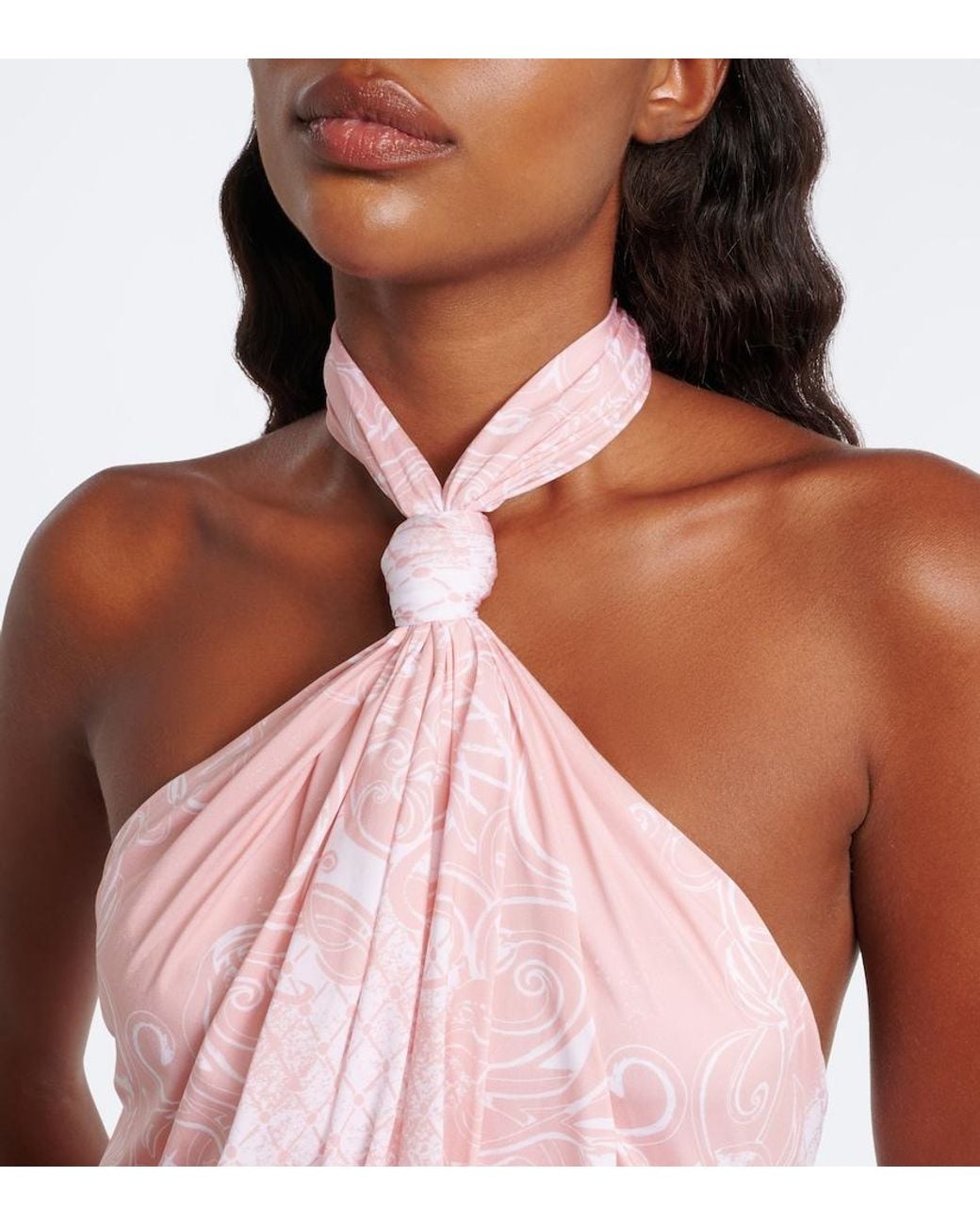 Balmain Pink Printed Halterneck Swimsuit