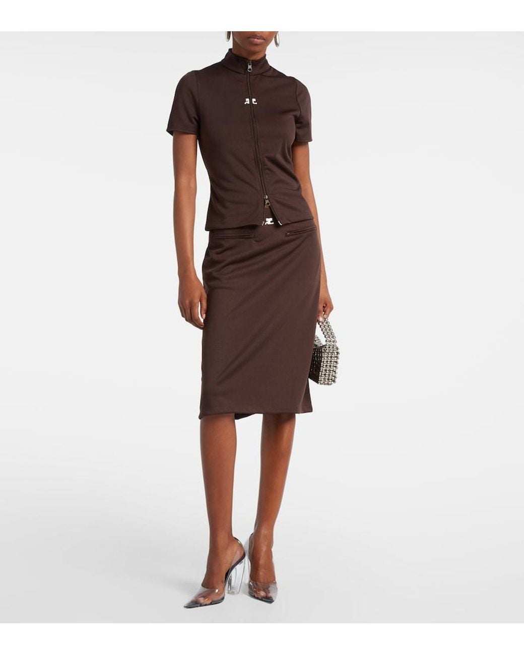 Courreges Brown Interlock Tracksuit Midi Skirt