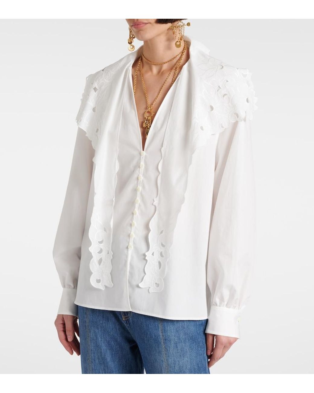 Chloé White Broderie Anglaise Cotton Poplin Blouse