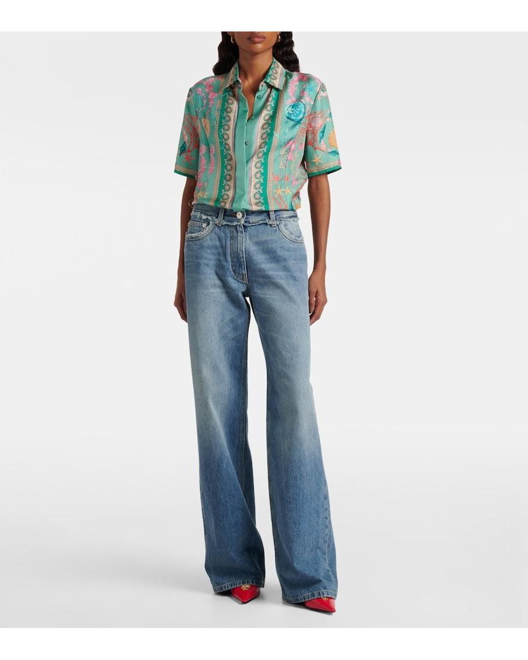 Versace Blue Mid-Rise Wide-Leg Jeans