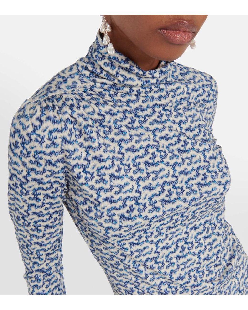Isabel Marant Blue Lou Printed Jersey Turtleneck Top