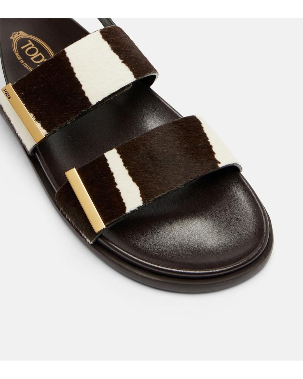Tod's Black Printed Calf Hair Sandals
