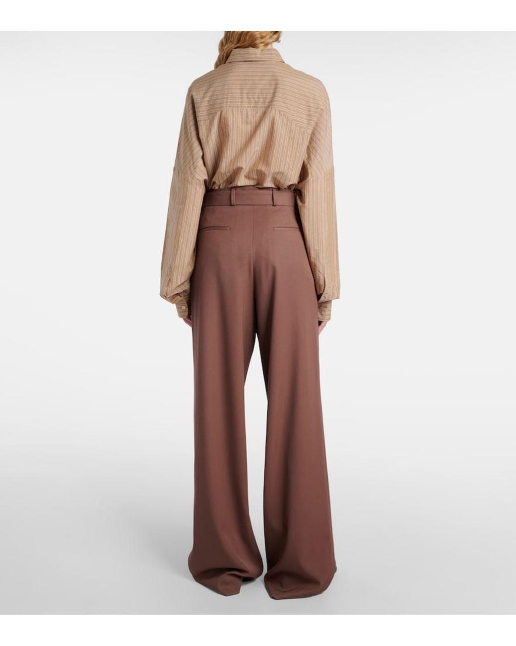 Dries Van Noten Brown Belted Wool Gabardine Wide-Leg Pants