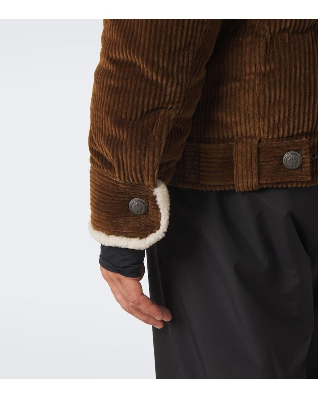 Moncler Brown Shearling-Trimmed Corduroy Down Jacket for men